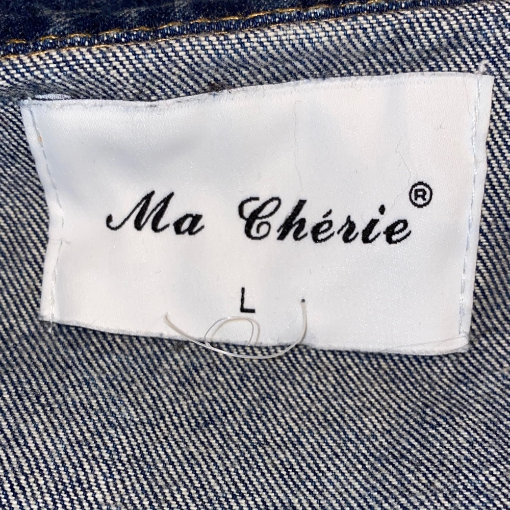 Ma Cherie Denim Distressed Jean Jacket With Belt Mid Length Size Large - Picture 15 of 16